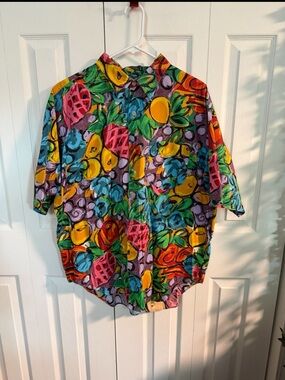 Alexander Julian Tropical Fruit Print Short-Sleeve Button-Down — Multicolor